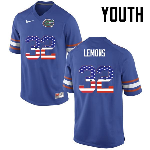 NCAA Florida Gators Adarius Lemons Youth #32 USA Flag Fashion Nike Blue Stitched Authentic College Football Jersey ZEV7864OQ